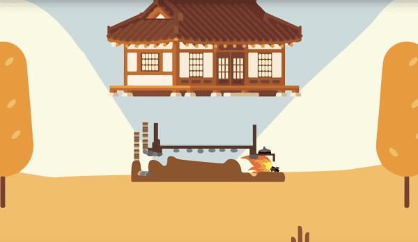 Graphic of Ondol which is a Korean traditional underfloor heating dating back to circa 5000 BC